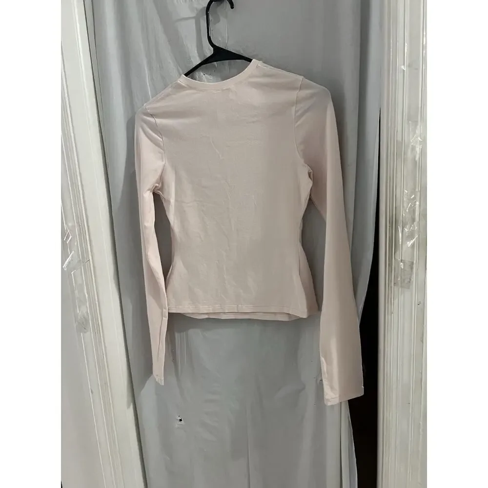 Skims Cotton Jersey Long Sleeve T-Shirt In Barely Pink Size M - Picture 7 of 7
